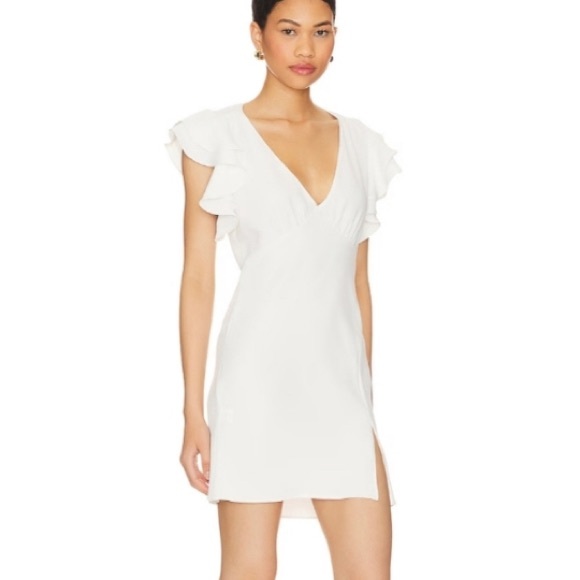 Amanda Uprichard Ivory Flutter Sleeve V Neck Mini Dress S Small - Picture 1 of 3